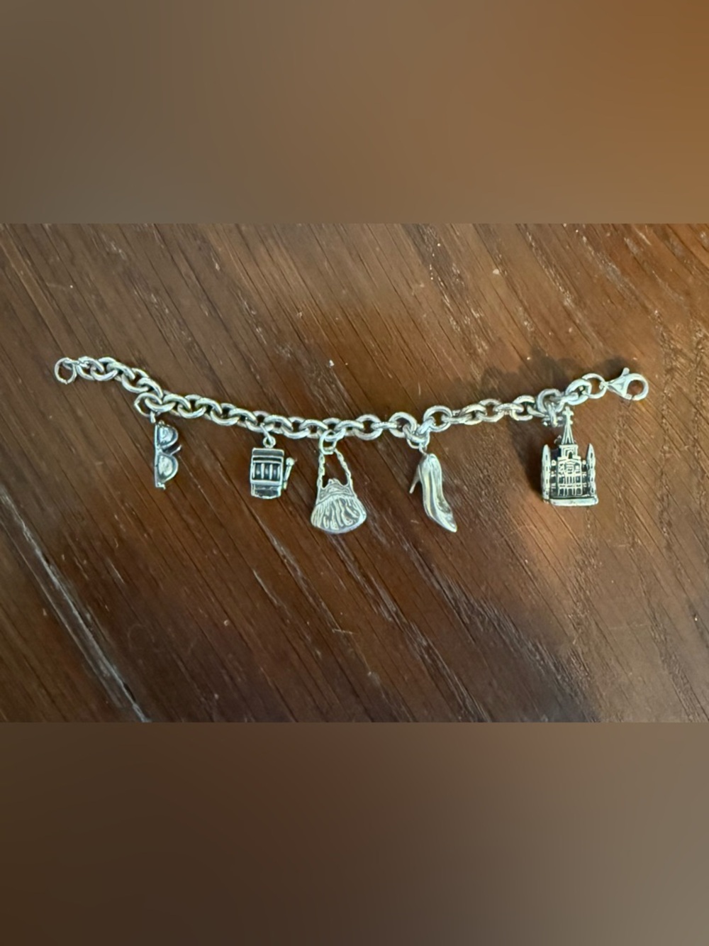 New Orleans 925 Silver Charm Bracelet with St Louis Cathedral + 4 charms